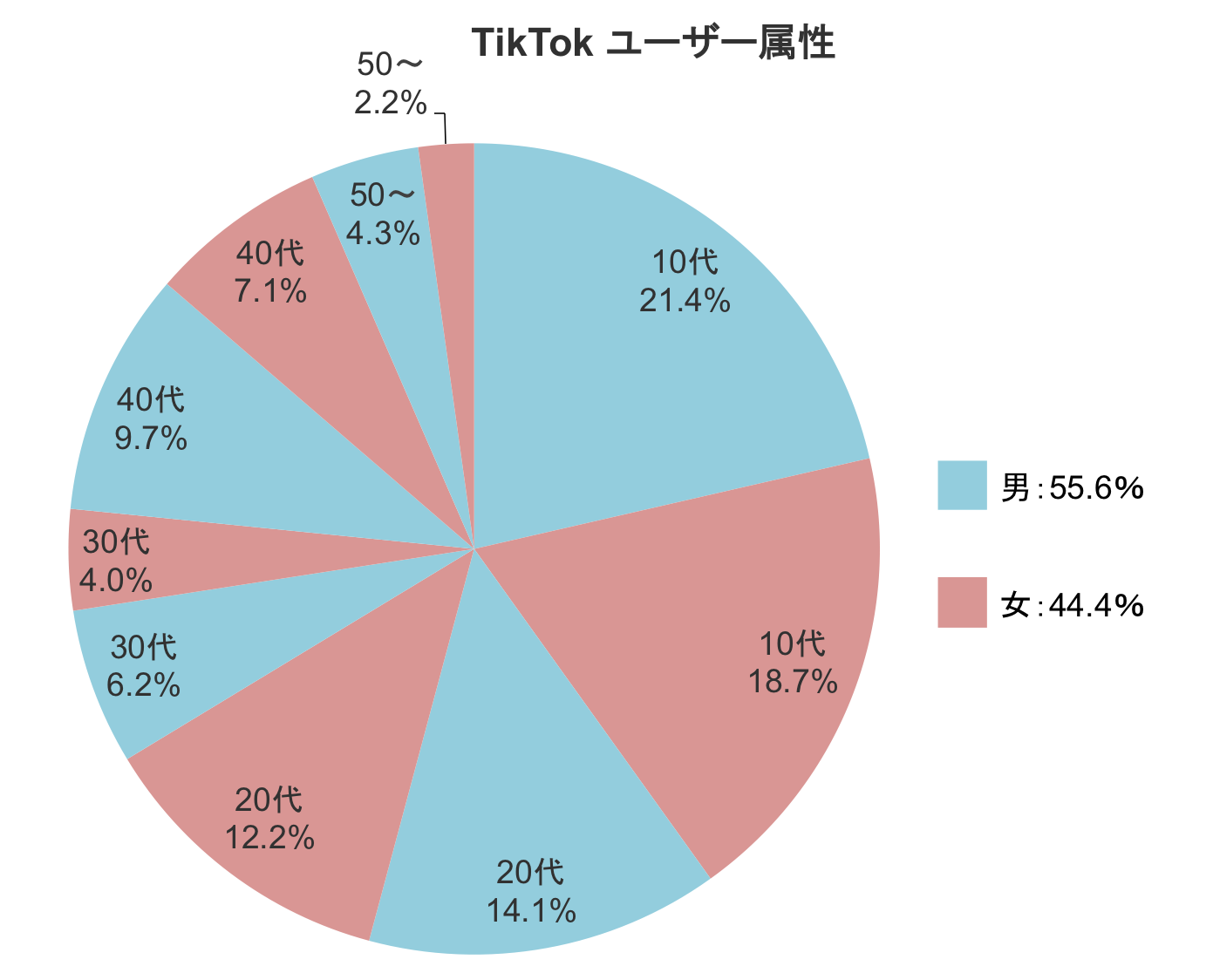 TikTokのユーザー属性割合の円グラフ